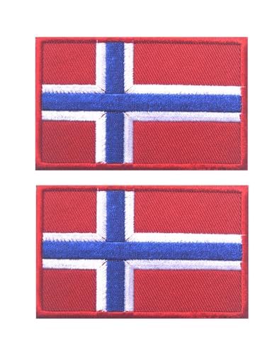 Uijokdef Uijokdef Aufnäher mit Norwegen-Flagge, Klettverschluss, bestickt, taktisch, Militär, National, Norwegen, 2 Stück von Uijokdef