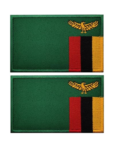 Uijokdef Uijokdef Aufnäher mit Sambia-Flagge, Klettverschluss, bestickt, taktisch, Militär, National, Sambia, 2 Stück von Uijokdef