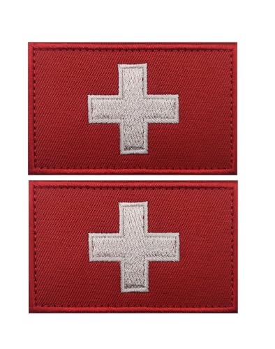 Uijokdef Uijokdef Aufnäher mit Schweiz-Flagge, Klettverschluss, bestickt, taktisch, Militär, Nationalschweiz, 2 Stück von Uijokdef