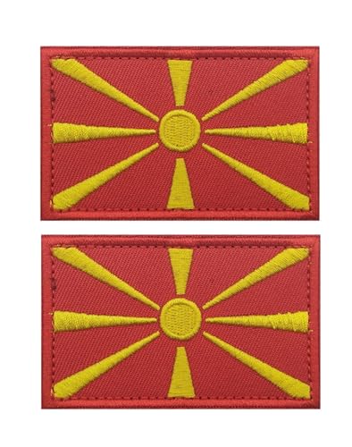Uijokdef Uijokdef Aufnäher mit mazedonischer Flagge, Klettverschluss, bestickt, taktisch, Militär, Mazedonien, 2 Stück von Uijokdef