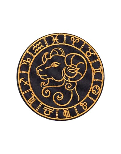 Uijokdef Uijokdef Aufnäher zum Aufbügeln, Sternbild, bestickt, Schwarz und Gold, 8 cm (Widder), 1 Stück von Uijokdef