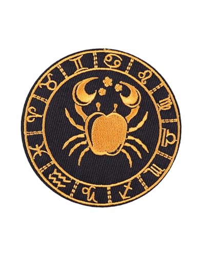 Uijokdef Uijokdef Bestickter Aufnäher zum Aufbügeln, Sternbild, Schwarz und Gold, 8 cm (Krebs) von Uijokdef