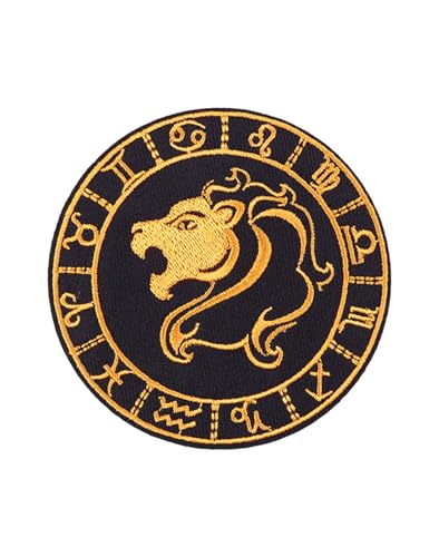 Uijokdef Uijokdef Bestickter Aufnäher zum Aufbügeln, Sternbild, Schwarz und Gold, 8 cm (Löwe), 1 Stück von Uijokdef