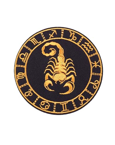 Uijokdef Uijokdef Bestickter Aufnäher zum Aufbügeln, Sternbild, Schwarz und Gold, 8 cm (Skorpion), 1 Stück von Uijokdef