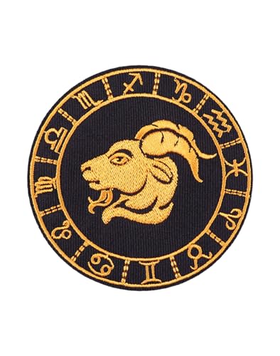 Uijokdef Uijokdef Bestickter Aufnäher zum Aufbügeln, Sternbild, Schwarz und Gold, 8 cm (Steinbock), 1 Stück von Uijokdef