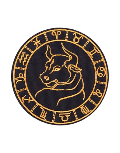 Uijokdef Uijokdef Bestickter Aufnäher zum Aufbügeln, Sternbild, Schwarz und Gold, 8 cm (Stier) von Uijokdef