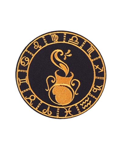 Uijokdef Uijokdef Bestickter Aufnäher zum Aufbügeln, Sternbild, Schwarz und Gold, 8 cm (Wassermann), 1 Stück von Uijokdef