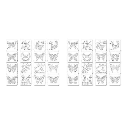 Uikdjgu 32 Stücke Wiederverwendbare Schmetterlings Schablonen Schmetterlings Vorlage Kunst Malerei Schablonen für Malen Wand DIY (6 x 6) von Uikdjgu