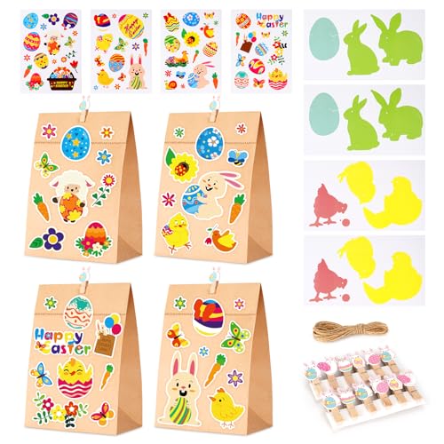 12 Stück Geschenktüten Ostern,DIY Ostertüten zum Befüllen,Papiertüten Ostern Osterhase Set für Osternest Dekoration und Mitgebsel, zum Verpacken von Geschenken für Freunde,Kinder und Erwachsene von Uilfsur