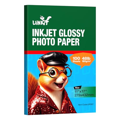 Uinkit Glänzendes Fotopapier, 27,9 x 43,2 cm, 100 Blatt – Tintenstrahldrucker-Papier für Fotos, Poster, Speisekarten, Einladungen – lebendige und schnell trocknende Farbtintendrucker, kein Aufrollen Uinkit Glänzendes Fotopapier, 27,9 x 43,2 cm, 100 Blatt – Tintenstrahldrucker-Papier für Fotos, Poster, Speisekarten, Einladungen – lebendige und schnell trocknende Farbtintendrucker, kein Aufrollen von Uinkit