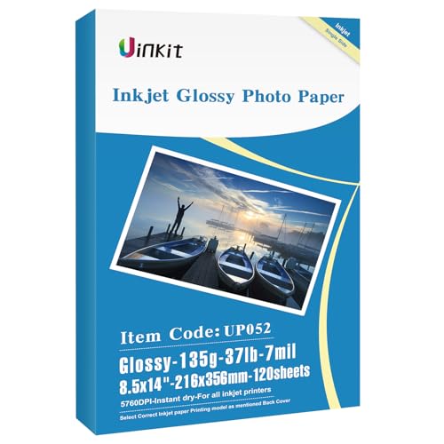 Uinkit Dünnes glänzendes Papier, 21,6 x 35,6 cm, legale Größe, 135 g/m², 16,8 kg, Tintenstrahldrucker, einseitig, DIY-Chipbeutel, Druckerpapier für Bilder, Broschüren, Flyer, kompatibel mit Uinkit Dünnes glänzendes Papier, 21,6 x 35,6 cm, legale Größe, 135 g/m², 16,8 kg, Tintenstrahldrucker, einseitig, DIY-Chipbeutel, Druckerpapier für Bilder, Broschüren, Flyer, kompatibel mit von Uinkit