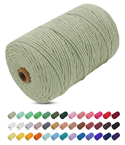 Makramee Garn Bohnengrün, Uiopa Makramee Garn 3mm x 200m Farbig Baumwollkordel Baumwollseil Geflochten Baumwollgarn Baumwollschnur, 4 Stränge Makramee-Garn für Wandbehang, Hängepflanze, DIY Boho Deko von Uiopa