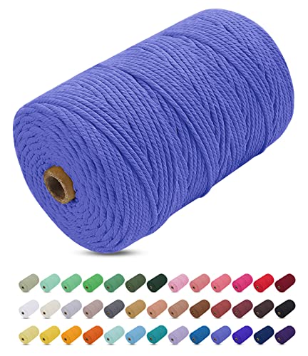 Makramee Garn Dunst Blau, Uiopa Makramee Garn 3mm x 200m Farbig Baumwollkordel Baumwollseil Geflochten Baumwollgarn Baumwollschnur, 4 Stränge Makramee-Garn für Wandbehang, Hängepflanze, DIY Boho Deko von Uiopa