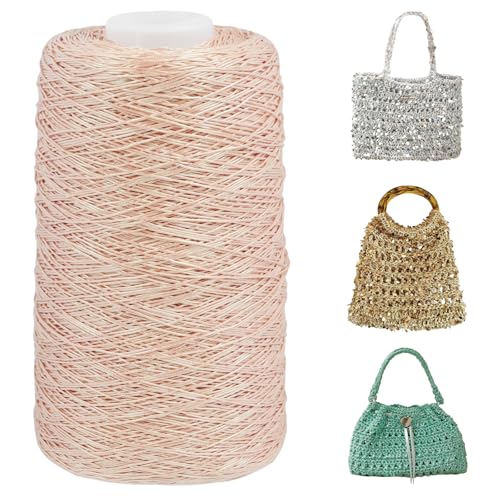 Uiopa 200g/480m Metallic Garn für Taschen Häkeln, Makramee Garn 1mm Taschengarn Glitzer Polyester Häkelgarn für Körbe, Handtasche, Heimdekoration, DIY Handwerk von Uiopa