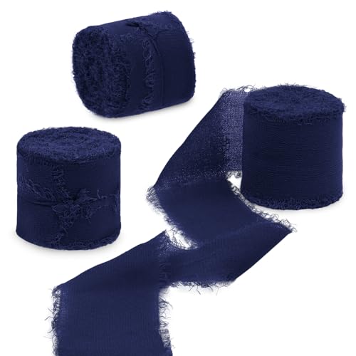Uiopa 3 Rollen Chiffonband, Schleifenband Marineblau 4cm x 15m Geschenkband Hochzeit, Fransenband Dekoband Stoffband für Geschenk, Basteln, Brautstrauß, Tisch-Deko, DIY Handwerk Uiopa 3 Rollen Chiffonband, Schleifenband Marineblau 4cm x 15m Geschenkband Hochzeit, Fransenband Dekoband Stoffband für Geschenk, Basteln, Brautstrauß, Tisch-Deko, DIY Handwerk von Uiopa