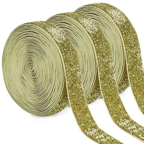 Uiopa 3 Rollen Glitzerband Samtband Gold Geschenkband Breit 20mm x 4,5m Schleifenband Samt Dekoband Ribbon Stoffbänder für Geschenkverpackungen, Kränze, Blumensträuße, DIY-Projekte von Uiopa