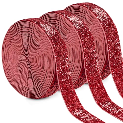 Uiopa 3 Rollen Glitzerband Samtband Rot Geschenkband Breit 20mm x 4,5m Schleifenband Samt Dekoband Ribbon Stoffbänder für Geschenkverpackungen, Kränze, Blumensträuße, DIY-Projekte von Uiopa