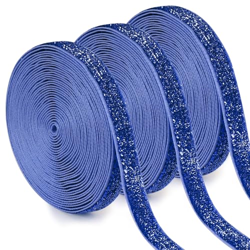 Uiopa 3 Rollen Glitzerband Samtband Royal Blau Geschenkband Breit 10mm x 4,5m Schleifenband Samt Dekoband Ribbon Stoffbänder für Geschenkverpackungen, Kränze, Blumensträuße, DIY-Projekte von Uiopa