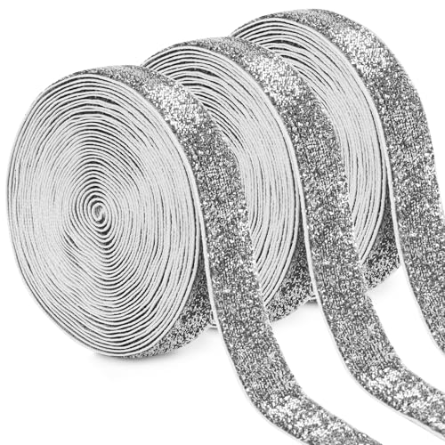Uiopa 3 Rollen Glitzerband Samtband Silber Geschenkband Breit 20mm x 4,5m Schleifenband Samt Dekoband Ribbon Stoffbänder für Geschenkverpackungen, Kränze, Blumensträuße, DIY-Projekte von Uiopa