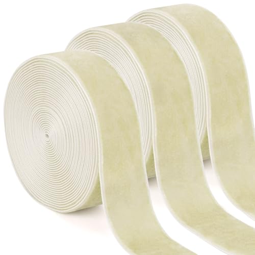 Uiopa 3 Rollen Samtband Creme Weiß Geschenkband Breit 25mm x 4,5m Schleifenband Samt Dekoband Ribbon Stoffbänder für Geschenkverpackungen, Kränze, Blumensträuße, DIY-Projekte von Uiopa