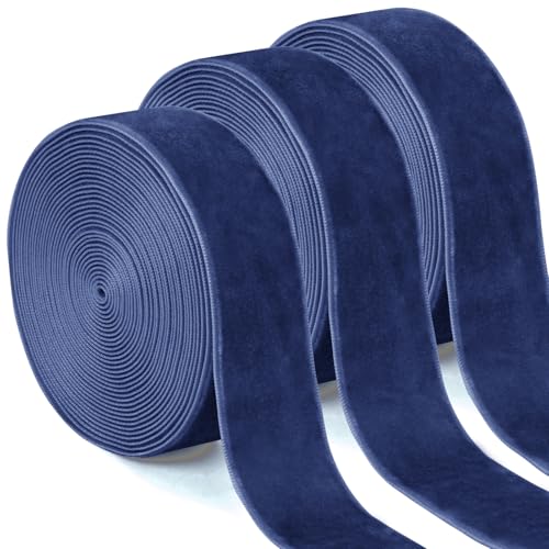 Uiopa 3 Rollen Samtband Denim-Blau Geschenkband Breit 25mm x 4,5m Schleifenband Samt Dekoband Ribbon Stoffbänder für Geschenkverpackungen, Kränze, Blumensträuße, DIY-Projekte von Uiopa