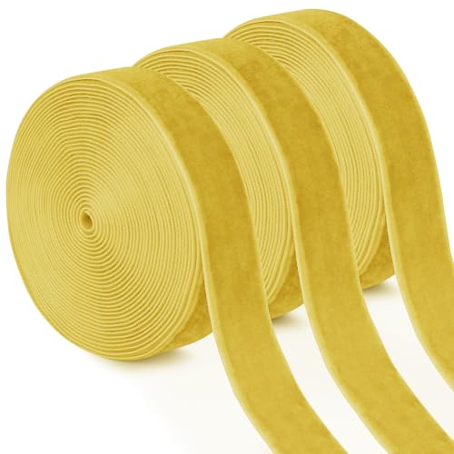 Uiopa 3 Rollen Samtband Gelb Geschenkband Breit 20mm x 4,5m Schleifenband Samt Dekoband Ribbon Stoffbänder für Geschenkverpackungen, Kränze, Blumensträuße, DIY-Projekte von Uiopa