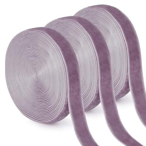 Uiopa 3 Rollen Samtband Grau Violett Geschenkband Breit 10mm x 4,5m Schleifenband Samt Dekoband Ribbon Stoffbänder für Geschenkverpackungen, Kränze, Blumensträuße, DIY-Projekte von Uiopa
