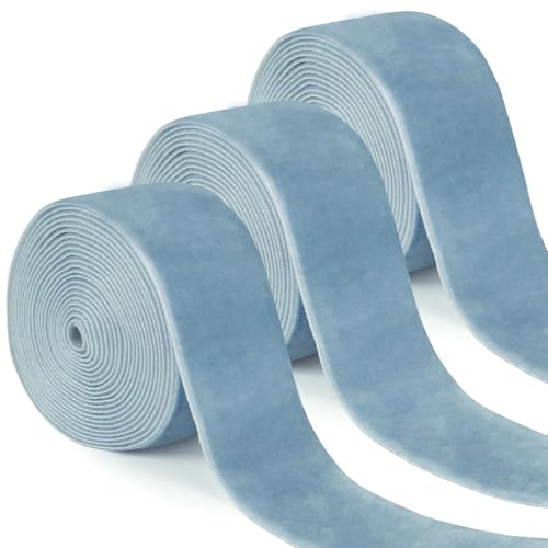 Uiopa 3 Rollen Samtband Hellblau Geschenkband Breit 38mm x 2,7m Schleifenband Samt Dekoband Ribbon Stoffbänder für Geschenkverpackungen, Kränze, Blumensträuße, DIY-Projekte von Uiopa