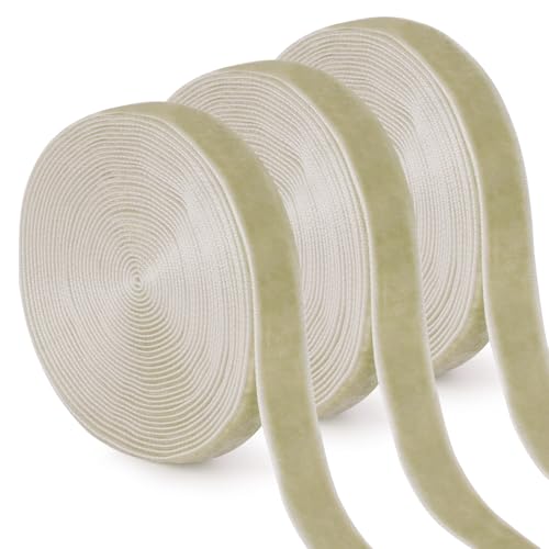 Uiopa 3 Rollen Samtband Helles Khaki Geschenkband Breit 10mm x 4,5m Schleifenband Samt Dekoband Ribbon Stoffbänder für Geschenkverpackungen, Kränze, Blumensträuße, DIY-Projekte von Uiopa