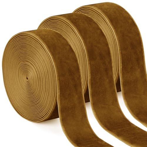 Uiopa 3 Rollen Samtband Kaffee Geschenkband Breit 25mm x 4,5m Schleifenband Samt Dekoband Ribbon Stoffbänder für Geschenkverpackungen, Kränze, Blumensträuße, DIY-Projekte von Uiopa