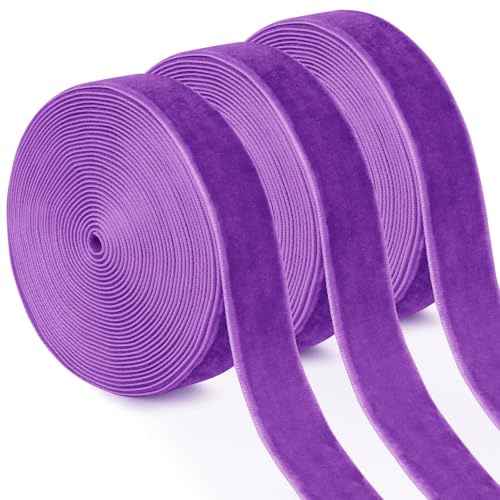 Uiopa 3 Rollen Samtband Lila Geschenkband Breit 15mm x 4,5m Schleifenband Samt Dekoband Ribbon Stoffbänder für Geschenkverpackungen, Kränze, Blumensträuße, DIY-Projekte von Uiopa