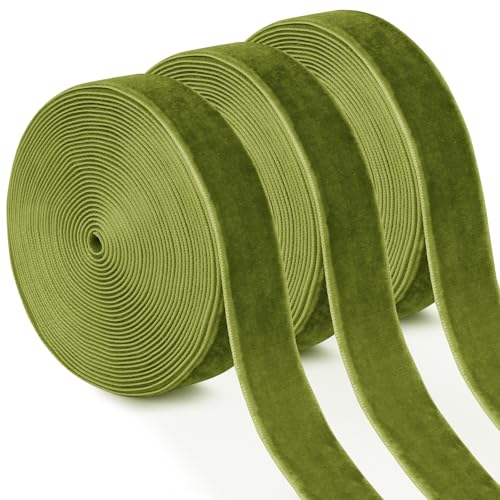 Uiopa 3 Rollen Samtband Olivgrün Geschenkband Breit 20mm x 4,5m Schleifenband Samt Dekoband Ribbon Stoffbänder für Geschenkverpackungen, Kränze, Blumensträuße, DIY-Projekte von Uiopa