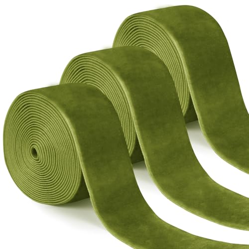 Uiopa 3 Rollen Samtband Olivgrün Geschenkband Breit 38mm x 2,7m Schleifenband Samt Dekoband Ribbon Stoffbänder für Geschenkverpackungen, Kränze, Blumensträuße, DIY-Projekte von Uiopa