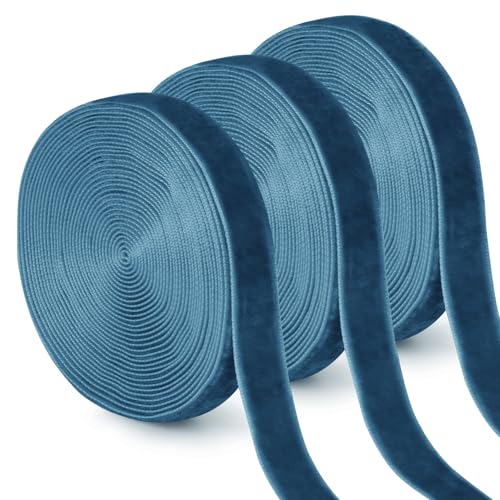 Uiopa 3 Rollen Samtband Pfauenblau Geschenkband Breit 10mm x 4,5m Schleifenband Samt Dekoband Ribbon Stoffbänder für Geschenkverpackungen, Kränze, Blumensträuße, DIY-Projekte von Uiopa