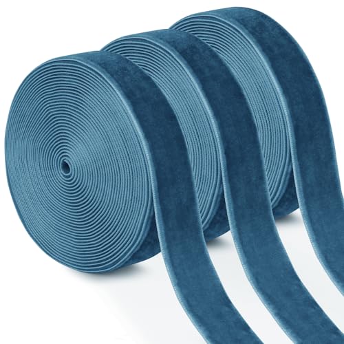 Uiopa 3 Rollen Samtband Pfauenblau Geschenkband Breit 20mm x 4,5m Schleifenband Samt Dekoband Ribbon Stoffbänder für Geschenkverpackungen, Kränze, Blumensträuße, DIY-Projekte von Uiopa