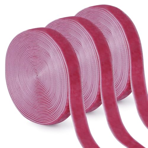 Uiopa 3 Rollen Samtband Pfirsichrot Geschenkband Breit 10mm x 4,5m Schleifenband Samt Dekoband Ribbon Stoffbänder für Geschenkverpackungen, Kränze, Blumensträuße, DIY-Projekte von Uiopa