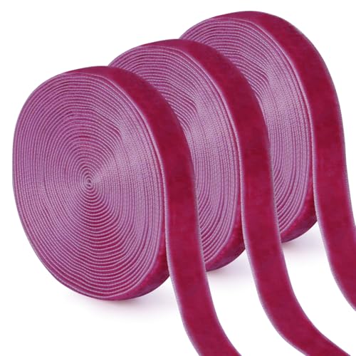 Uiopa 3 Rollen Samtband Rosenrot Geschenkband Breit 10mm x 4,5m Schleifenband Samt Dekoband Ribbon Stoffbänder für Geschenkverpackungen, Kränze, Blumensträuße, DIY-Projekte von Uiopa