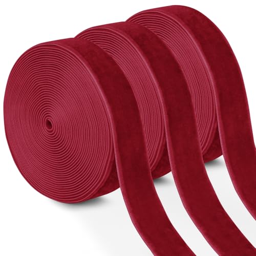 Uiopa 3 Rollen Samtband Rot Geschenkband Breit 15mm x 4,5m Schleifenband Samt Dekoband Ribbon Stoffbänder für Geschenkverpackungen, Kränze, Blumensträuße, DIY-Projekte von Uiopa