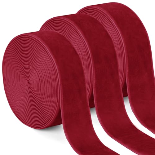 Uiopa 3 Rollen Samtband Rot Geschenkband Breit 25mm x 4,5m Schleifenband Samt Dekoband Ribbon Stoffbänder für Geschenkverpackungen, Kränze, Blumensträuße, DIY-Projekte von Uiopa