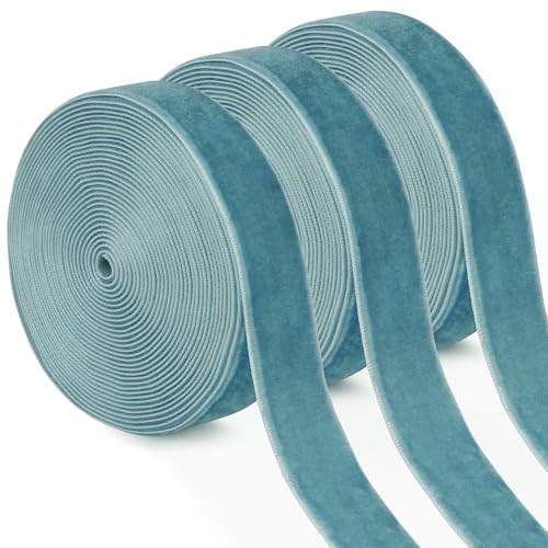 Uiopa 3 Rollen Samtband Türkisblau Geschenkband Breit 20mm x 4,5m Schleifenband Samt Dekoband Ribbon Stoffbänder für Geschenkverpackungen, Kränze, Blumensträuße, DIY-Projekte von Uiopa