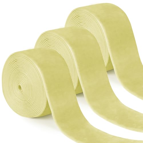 Uiopa 3 Rollen Samtband Zitronengelb Geschenkband Breit 38mm x 2,7m Schleifenband Samt Dekoband Ribbon Stoffbänder für Geschenkverpackungen, Kränze, Blumensträuße, DIY-Projekte von Uiopa