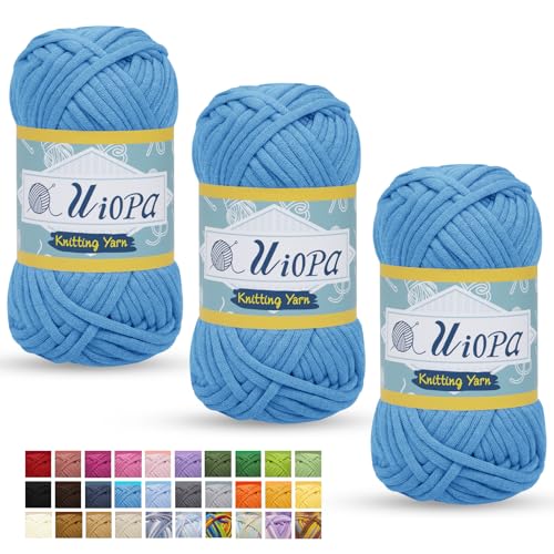 Uiopa 4mm Schlauchgarn zum Häkeln, 3 x 50g(3 x 50m) Häkelwolle Dickes Garn für Anfänger, Chunky Yarn Baumwollgarn für Häkeln Stricken Taschen, Körbe, Teppiche, DIY Handarbeiten von Uiopa