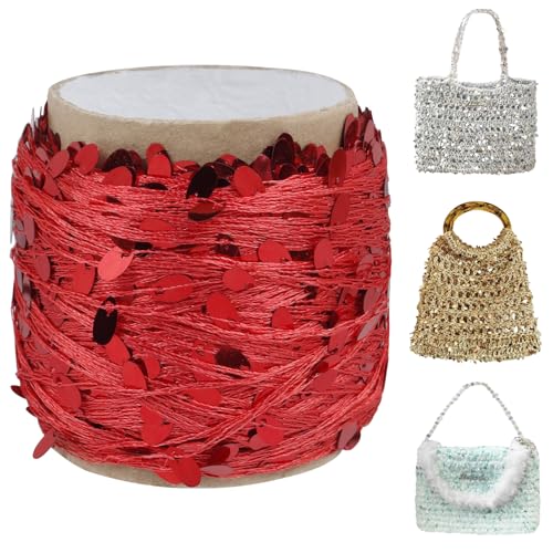 Uiopa 50g Paillettengarn, Glitzer Polyester Garn für Taschen, Taschengarn mit Pailletten Häkelgarn Beilaufgarn für Körbe, Handtasche, Heimdekoration, DIY Handwerk von Uiopa