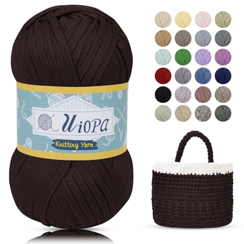 Uiopa 5mm Bändchengarn zum Häkeln, 200g/100m Chunky Yarn Häkelgarn für Taschen, Dickes Garn Polyester Crochet Yarn für Körben, Teppichen, Heimdekoration, DIY-Kunsthandwerk von Uiopa