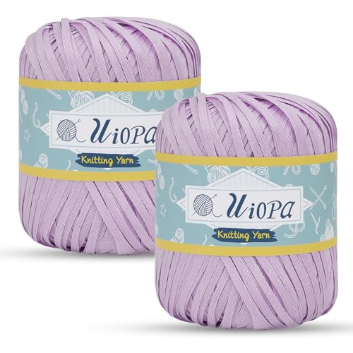 Uiopa Bändchengarn zum Häkeln, 2 x 85g(2 x 102m) Baumwollgarn Bastband Flache Taschengarn zum Häkeln, Chunky Yarn Häkelgarn für Taschen Hüte Craft Projekte (Violett) von Uiopa