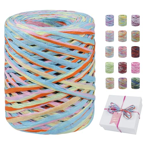 Uiopa Bastband, 120m Geschenkband Bunt Papiergarn, Bast Band Natur Dekoband für Geschenkverpackungen, Kränze, Blumensträuße, DIY Kunsthandwerk von Uiopa