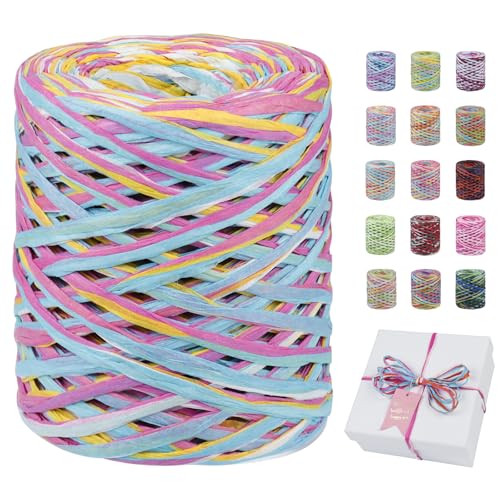 Uiopa Bastband, 120m Geschenkband Bunt Papiergarn, Bast Band Natur Dekoband für Geschenkverpackungen, Kränze, Blumensträuße, DIY Kunsthandwerk von Uiopa