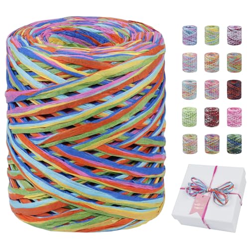 Uiopa Bastband, 80m Geschenkband Bunt Papiergarn, Bast Band Natur Dekoband für Geschenkverpackungen, Kränze, Blumensträuße, DIY Kunsthandwerk von Uiopa