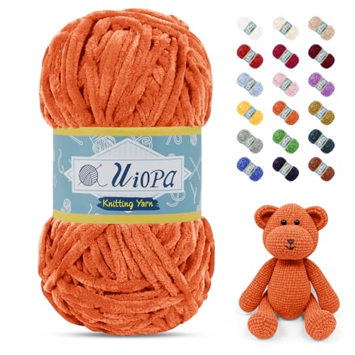 Uiopa Chenille Wolle zum Häkeln, 100g/80m Chunky Chenille Garn Samt Dicke Flauschige Wolle, Plüschwolle Weiche Häkelwolle Fluffy Yarn für Amigurumi, Mützen, Schals, Decken, DIY Handwer von Uiopa