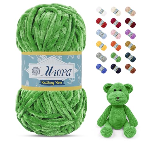 Uiopa Chenille Wolle zum Häkeln, 100g/80m Chunky Chenille Garn Samt Dicke Flauschige Wolle, Plüschwolle Weiche Häkelwolle Fluffy Yarn für Amigurumi, Mützen, Schals, Decken, DIY Handwer von Uiopa